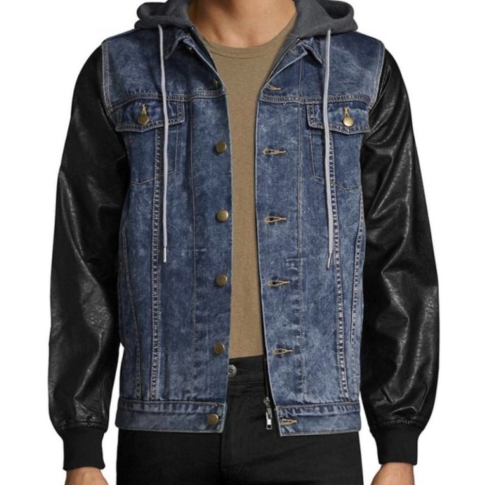KINETIX Mixed Media Hoodie Jean Jacket